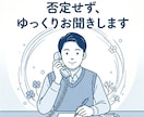 否定せず急かさず、あなたの話をゆっくりお聞きします ひとりで抱えなくて大丈夫まとまらない気持ち、話してください イメージ1