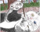 即日納品可能、画像を参考に鉛筆スケッチを描きます 画像を元にスケッチ画から全面カラーの絵画まで心温まる物に。 イメージ3