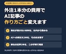 外注1本分の費用で、AI記事の作り方ごと変えます 他社が書けない記事の材料を、社内から集める方法も渡します イメージ1