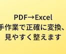 PDFをExcelに変換、手作業で丁寧に整えます 自動変換で崩れた表も、手作業で正確に再現します イメージ1