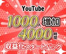登録者1000人＆再生時間4000時間増加させます 収益化スタートパック／短い動画OK／安心の保証付き⭕️ イメージ1