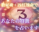 数秘術＋四柱推命で【あなたの特徴】を占います あなたの特徴を鑑定し、あなたの人生のお手伝いをします！ イメージ1