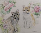 水彩色鉛筆で愛犬愛猫愛鳥の可愛いイラスト描きます 色とりどりのお花に囲まれ庭園にいるような優しい雰囲気の画風。 イメージ3