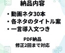 ショート動画のネタ30本をまとめて作成します 発信ジャンルに合わせて提案／PDF納品／修正2回まで イメージ2