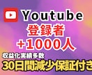 YouTube登録者+1,000人増やします 【最安値】30日間補償⭐️高品質×コスパ重視 イメージ1