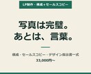 LPの構成・コピー・指示書を作ります 写真とデザインは決定済み。足りないのは読ませる順番と言葉です イメージ1
