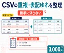 CSVの重複・表記ゆれをルール通り整理します 曖昧な行は消さず、要確認一覧と変更記録つき イメージ1