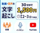 30分以内の文字起こし1,500円で対応します 合計30分以内であれば複数本も対応可◎ イメージ1