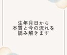 生年月日からあなたの本質と今の流れを読み解きます 今なぜ停滞しているのか、性質と運気の視点から整理します イメージ1