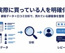 顧客データを整理して“買っている人”を明確化します 顧客データから実際に買っている顧客像を整理し改善策まで提案 イメージ1