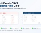 Excel/CSVを整形・重複削除します 重複削除・名寄せ・書式統一。行数照合の品質チェック付き。 イメージ1