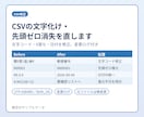 CSVの文字化け・先頭ゼロ消失を直します 文字コード・0落ち・日付を修正。変更ログ付き イメージ1