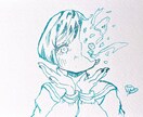 アナログで1発描きでかわいい女の子描きます つけペン、青いインクで儚げな女の子描きます！ イメージ3