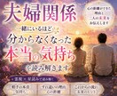 一緒にいるほど分からない夫婦関係と本音を霊視します 心の距離ができた理由と、これからの二人の未来をお伝えします イメージ1