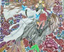お花に囲まれたペン画と色鉛筆の絵を描きます アナログの温もりある一味違う1枚絵欲しい方必！ イメージ1