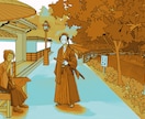 物語のある背景付きのイラストを描きます 線画で構成された背景付きのアニメ塗り風イラスト イメージ8