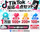 TikTok 再生・いいね・保存・シェア増やします 再生1万＋いいね500＋保存200＋シェア100の4点セット イメージ1