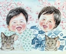 手描き水彩で温かい似顔絵をお描きしいたします プレゼントにも大人気☆2Lサイズ イメージ1