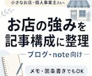 お店の強みをブログ記事構成に整理します 小規模店舗個人事業者向けに伝わる強みを見出しと流れに整えます イメージ1