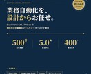 あなたの業務に最適なツールを設計・開発・提案します 面倒な事務作業を自動化し、面倒な手作業から解放します。 イメージ1