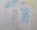優しいタッチの水彩画似顔絵描きます 水彩絵の具と水彩色鉛筆を使い優しい感じの似顔絵を制作します イメージ3