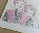 ふんわり水彩の似顔絵作成します ミニ色紙に水彩でふんわりとした似顔絵をお描きします イメージ3