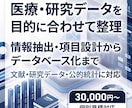 医療・研究データの抽出・整理・DB化を支援します 情報抽出・項目設計からデータベース化まで イメージ1