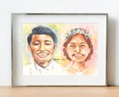 似顔絵ウェルカムボード完全オーダーメイドで描きます 水彩画でお二人の幸せな笑顔を心をこめて描きます イメージ1