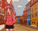 雰囲気のあるミニキャライラスト描きます 美しい街並み×あなたのオリジナルキャラ イメージ3