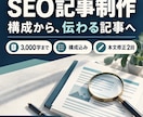 検索意図から構成を作り、SEO記事を書きます 構成案を確認いただいてから、3,000字まで執筆します イメージ1