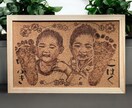 写真から似顔絵を制作し足形と一緒にコルクに焼きます 成長記念に残せる似顔絵と足形アート制作 イメージ1