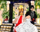 結婚式の背景＋人物お描きします あなたの結婚式会場とカップルの絵の絵をお描きします イメージ1