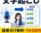 話者分け込み1分50円で文字起こしします 話者ラベル・タイムスタンプ・字幕ファイルまで全部込み。 イメージ1