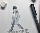 インスタのファッション写真のようなイラスト描きます あなたのお気に入りの写真（全身）を手書きモノクロイラストに。 イメージ1
