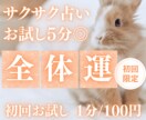 お試し♡5分でサクッと、全体運を占います 【4月末まで♡1分200円→100円初回限定】短時間OK♡ イメージ1