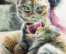 猫ちゃんをクレヨン、色鉛筆、水彩絵の具で描きます 雰囲気に合せた画材を使いA4の紙に描き額に入れて郵送します イメージ3