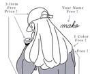 手描きのマジックペン風シンプル線画アイコン描きます 小物,カラー,肩下,名前入りの内組み合わせ4点まで無料♪ イメージ1