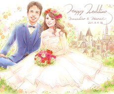 キレイな結婚式ウェルカムボード似顔絵お描きします 結婚式用ウェルカムボード、贈呈用にオススメ♪(データ納品)