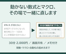 Excel関数・マクロの詰まりを画面共有で直します エラーで止まった数式やマクロを、その場で見ながら直します
