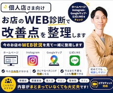 個人店向け｜お店のWEB診断で改善点を整理します 今のお店のWEB状況を見て一緒に整理します。