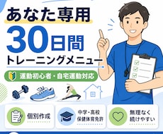専用の30日間トレーニングメニューを作成いたします 運動初心者向け　あなた専用の30日間トレーニングを作成します