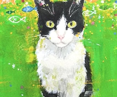ペット、動物を絵本挿し絵のイラスト風に手描きします 手描きの水彩画、アクリル画のイラスト原画をお探しの方へ