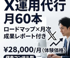 X運用代行をロードマップ×月次レポートで提供します X文章で仕事をつくる伴走型代行・月60本