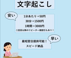 1分50円〜安く・早く・丁寧に文字起こしいたします イメージ1
