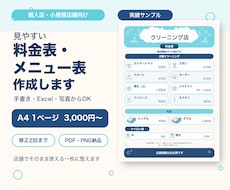 個人店向けの料金表・メニュー表を作成します イメージ1