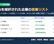 補助金採択企業の営業リストを県×業種で作成します 補助金を取った企業＝いま投資する企業を狙う