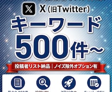 Xの指定キーワード投稿者リストを作成します キーワード投稿者を重複排除・9項目で一覧化｜500件〜
