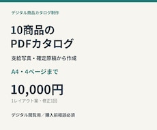 支給写真で10商品のPDFカタログを作成します A4最大4ページ。写真と確定原稿をすっきり配置