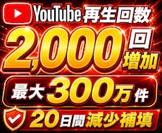 YouTube動画+2,000回再生数増やします 再生回数UP！20日減少補填！最大300万件！