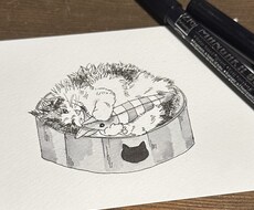 ペットの猫を白黒ペン画でポストカードに描きます イメージ1
